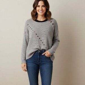 One Grey Day Women's Grace Sweater Merino Alpaca Wool Knit Coastal Brown Small